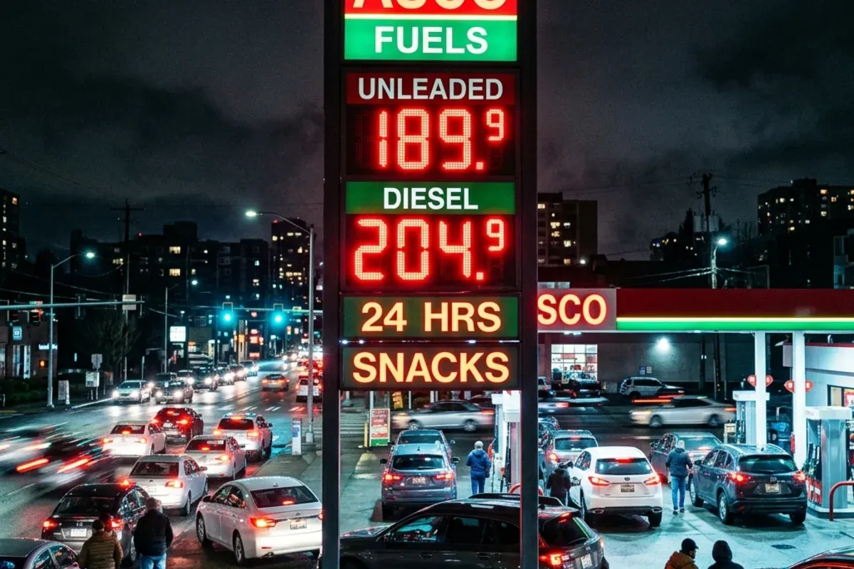 Gas price: crude oil, refining, taxes, margin, all in one sign